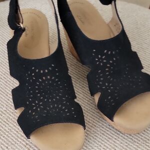 Clarks Black Wedge Sandals